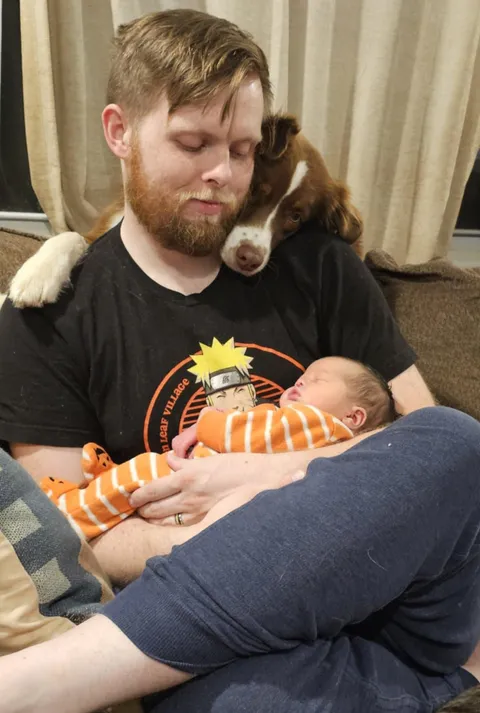 My sweet dog has been fawning from a distance over our newborn daughter for the last couple of days