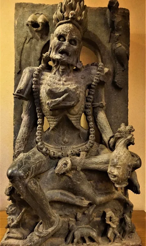 Copper sculpture of the goddess Chamunda. Nepal, 14th century and the second from 8th Century, Jajpur, Orissa, India.
