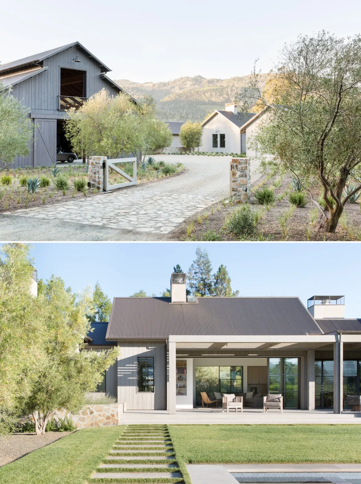 Modern farmhouse style vineyard estate in Napa Valley, California by Wade Design Architects (Photo: Suzana Scott)