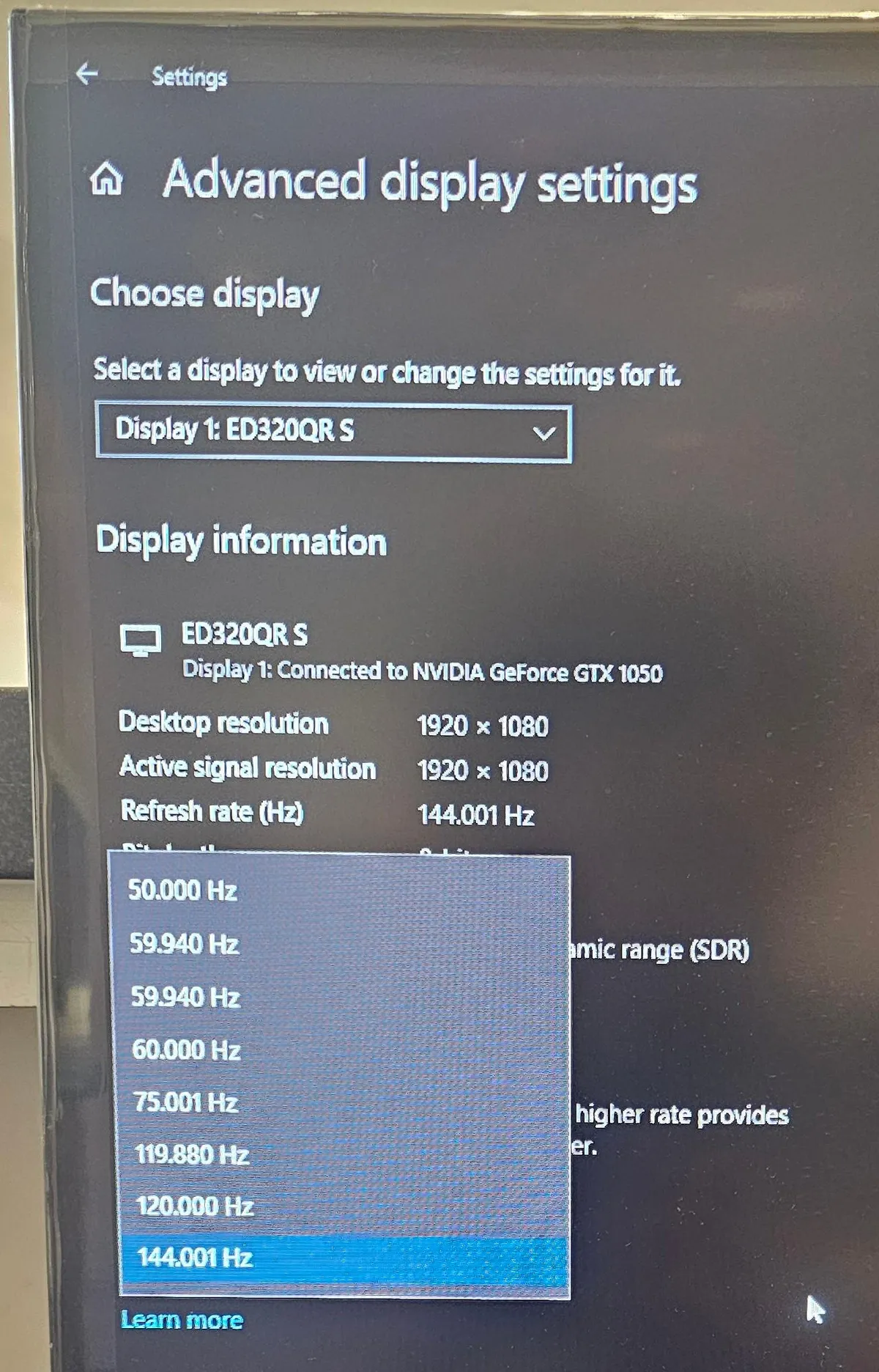 I just discovered that the display at my workplace supports 144hz but they've been running it at 60hz this entire time