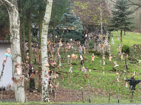 This house near my town. Many years ago it started "only" with hanged babies. Now there are heads on spikes and mannequins too.