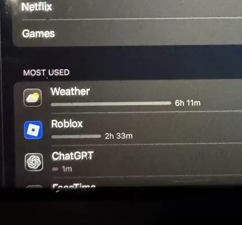 My sisters screen time for TODAY
