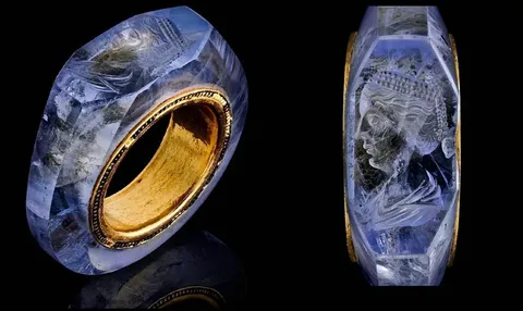 A 2,000-year-old sapphire ring belonging to the Roman Emperor Caligula, depicting his wife Caesonia.