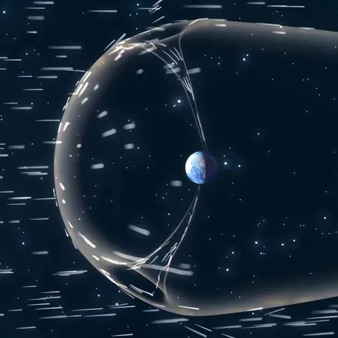 The Sun ejects 1.5 million tons of material into space at hundreds of miles per second, but Earth's magnetic field protects it from the solar wind.