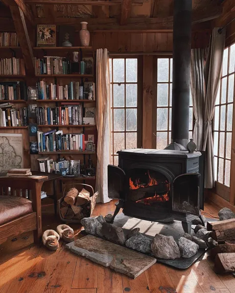 Reading by the fireplace at New Hampshire.