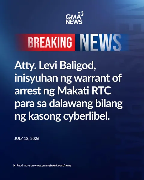 BREAKING: Abogado ng mga nagpakilalang dating bodyguards ni dating Congressman Zaldy Co na si Atty. Levi Baligod, inisyuhan ng warrant of arrest ng Makati Regional Trial Court Branch 148 para sa dalawang bilang ng kasong cyberlibel. | via Pamela Adriano/DZBB