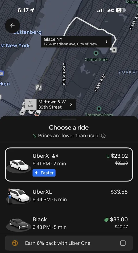 Two phones are showing drastically different prices to the same place at the same time.