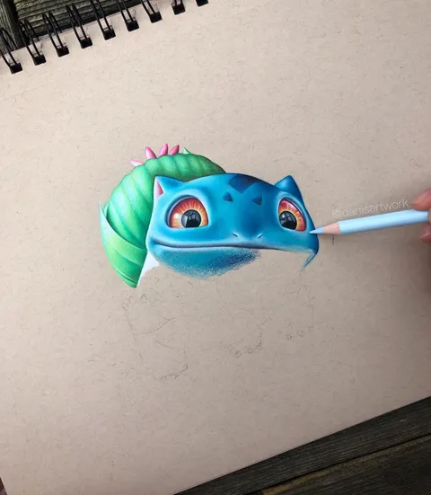 Very slowly working on a coloured pencil drawing of Bulbasaur!