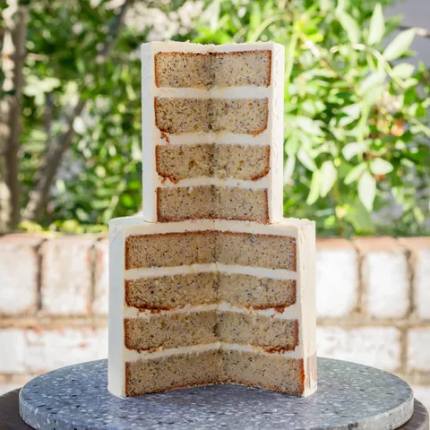 Cross section of my Lemon &amp; Poppy Seed cake with cream cheese buttercream