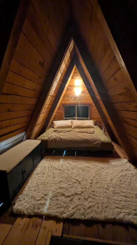 I get to stay in this cozy a frame by Mt Rainier tonight!