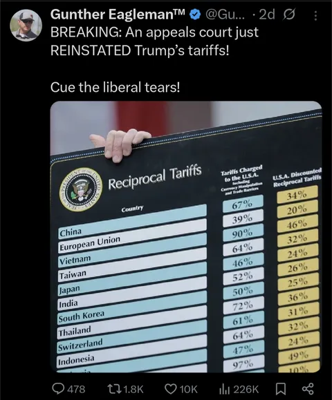 Apparently tariffs only hit Liberals 🤷
