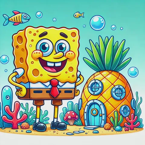 ChatGPT can't make SpongeBob due to copyright restrictions, so here's 'an image of a sponge with pants and a tie, who live in pineapple under the sea'.