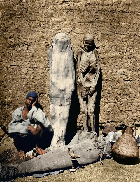 An Egyptian street mummy seller in 1875