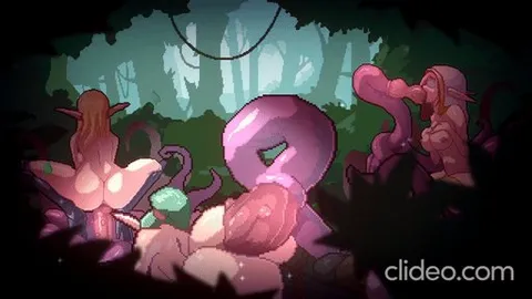 Elf adventurers caught and used by tentacles