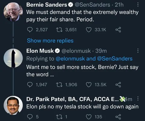 Blame Bernie if Elon sells more Tesla stock lol