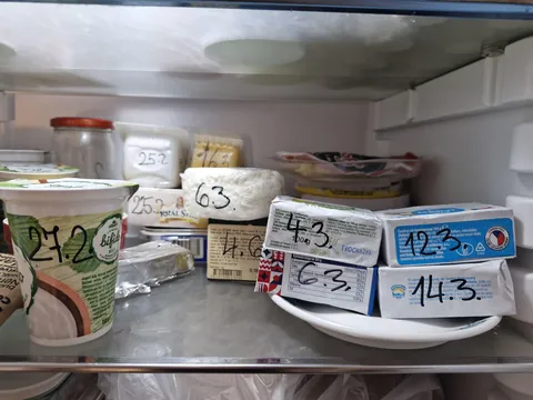 My father-in-law marks food with expiration dates