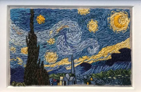 I recreated The Starry Night in embroidery. (7cm x 11cm)