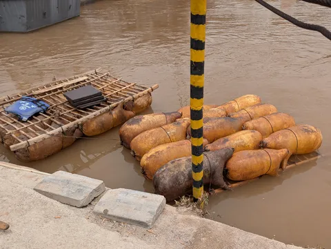Saw rafts made out of inflated sheep skins. 