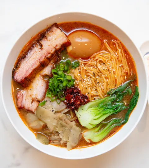[homemade] smoked pork belly spicy ramen 