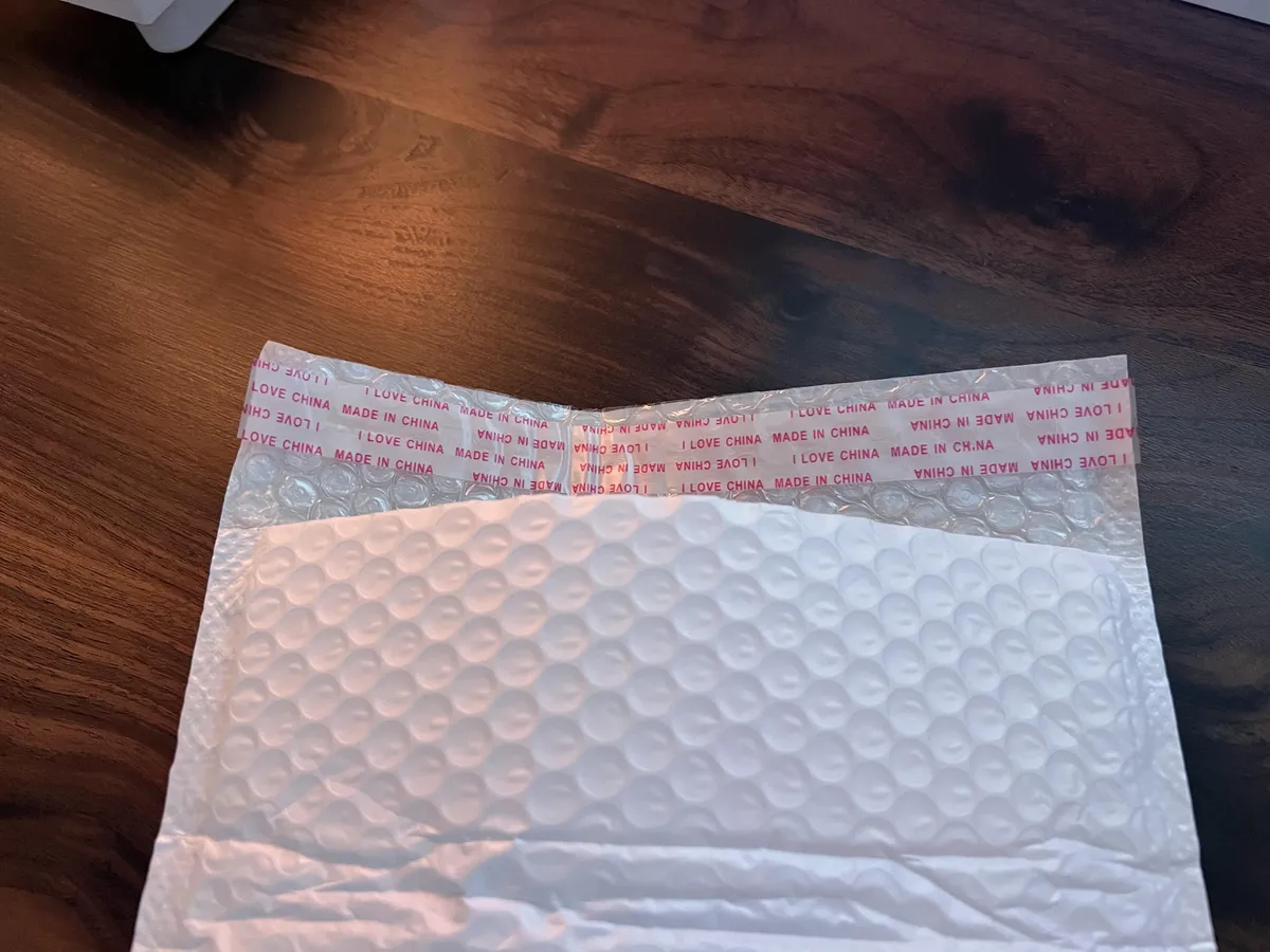 package has tape saying “i love china”