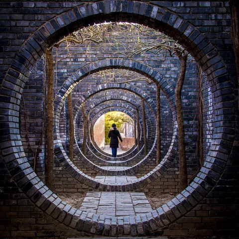 Circular corridors at Red Brick Art Museum, Beijing