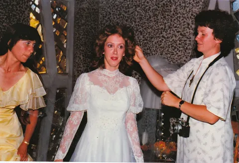 Married for 40 years, so a few photos of the wedding day prep and one after.