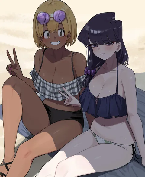 Peace From Komi And Rumiko On The Beach (Komi Can't Communicate)