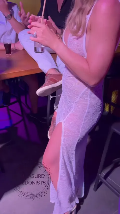 Flashing my pussy in a bar whilst wearing a see thru dress and no panties