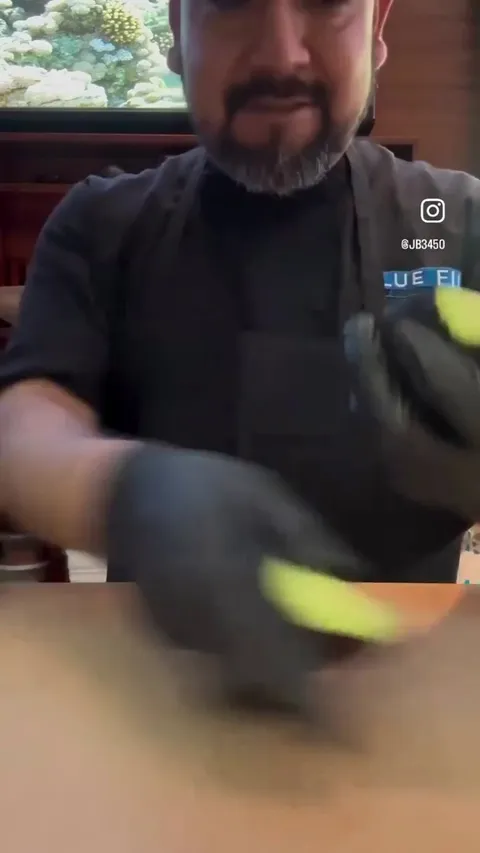Slicing an avacado.