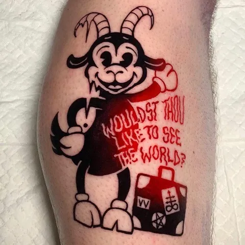 Black Phillip on my leg by Archie Bronson at Studio Arcanum, Seattle WA