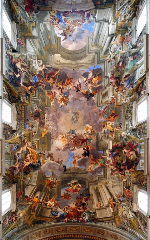 Apotheosis of S. Ignatius. a 300 year old fresco by andrea pozzo. the ceiling is flat.