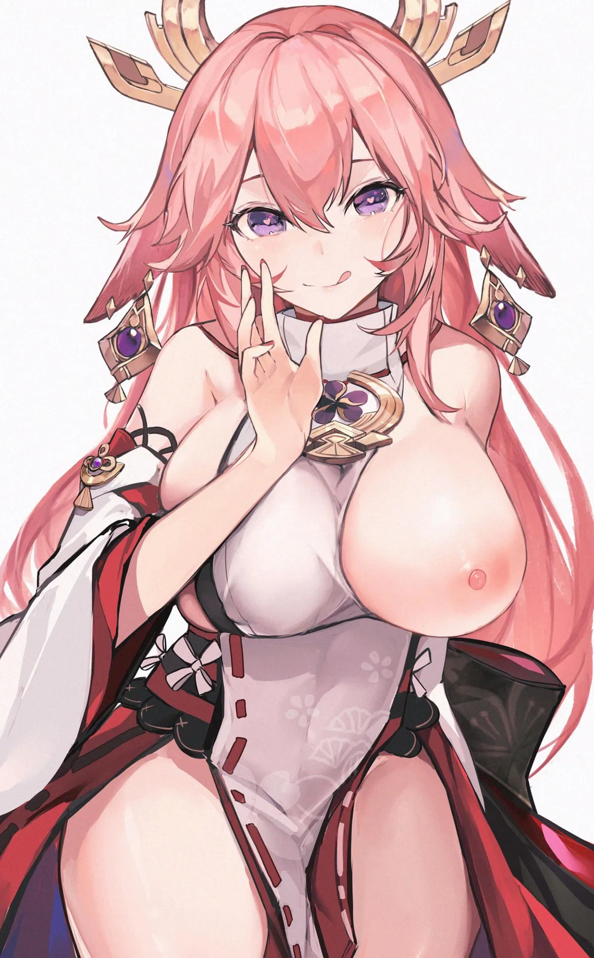 Yae with one tit out