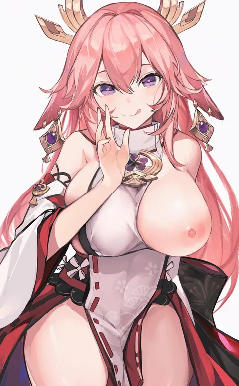 Yae with one tit out