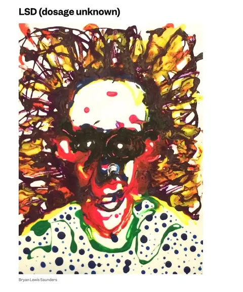 Bryan Lewis Saunders has been documenting his experiences with different drugs and intoxicants in the form of expressive self-portraits
