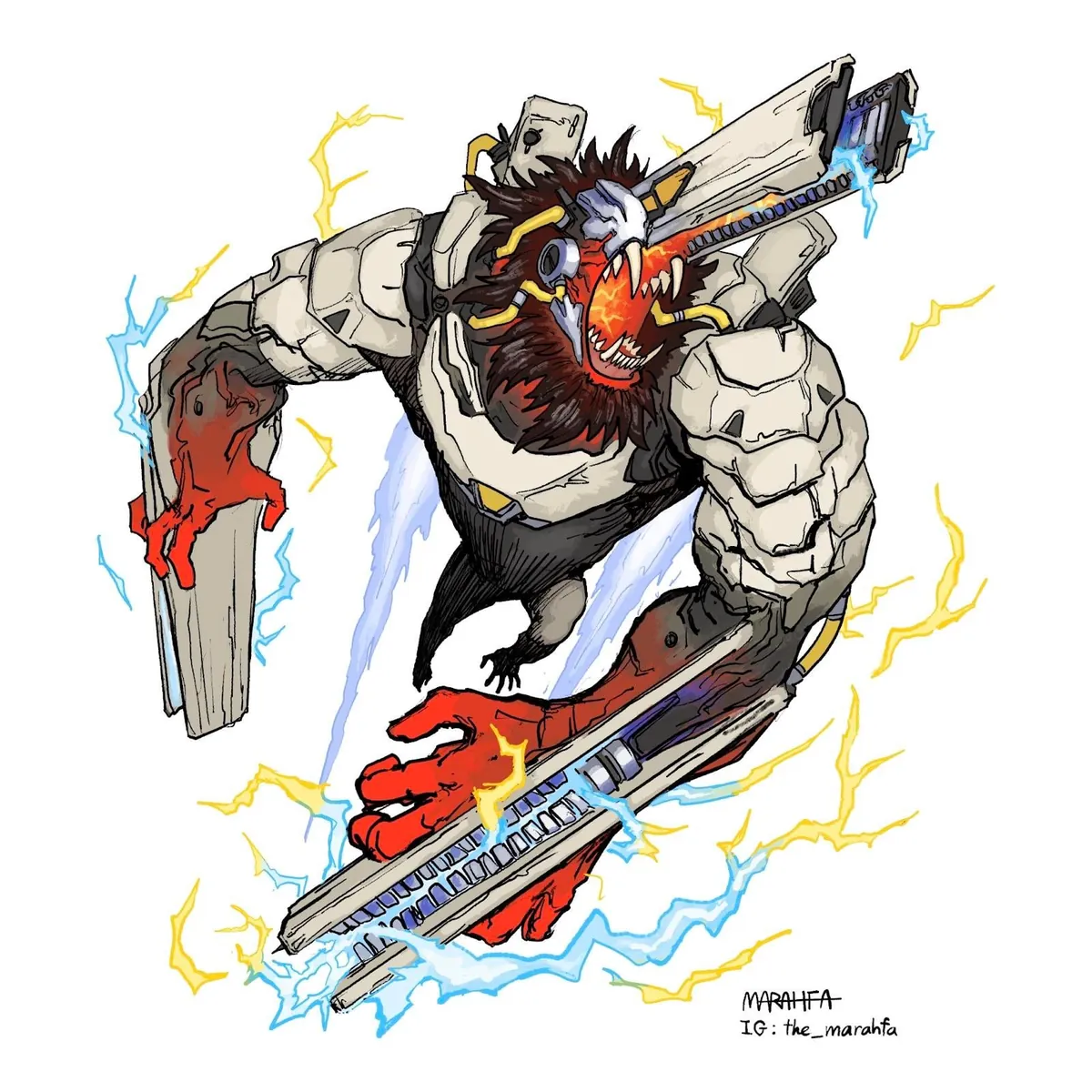 The Chainsaw Man x Overwatch designs by @the_marahfa