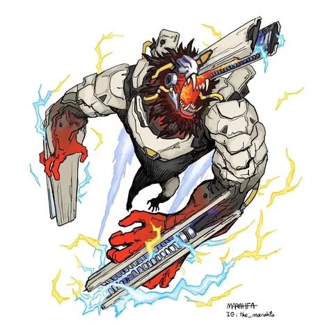 The Chainsaw Man x Overwatch designs by @the_marahfa