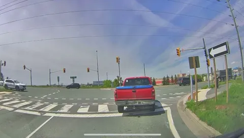 [OC] Pick up truck driver almost hits pedestrian