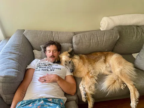 Celebrating two years with Snacks, our big goofy rescue dog