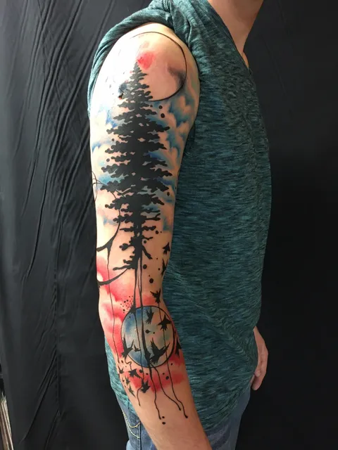 Abstract Watercolor designed by Darren Babbit @ Burly Fish Tattoo in Flagstaff AZ