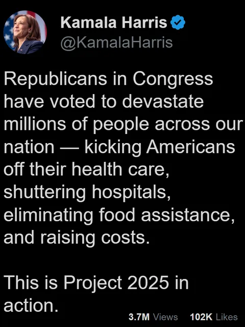 Kamala blasts Trump's bill.