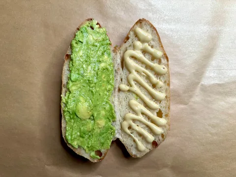 Mortadella, mozzarella, and avocado on [homemade] sandwich roll