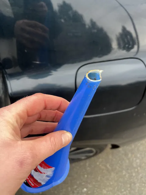 While changing my car oil and pouring the new oil in, I broke off the tip of the plastic funnel which fell into the engine, and now requires a mechanic to disassemble the engine so they can fish it out - to the tune of $1,000