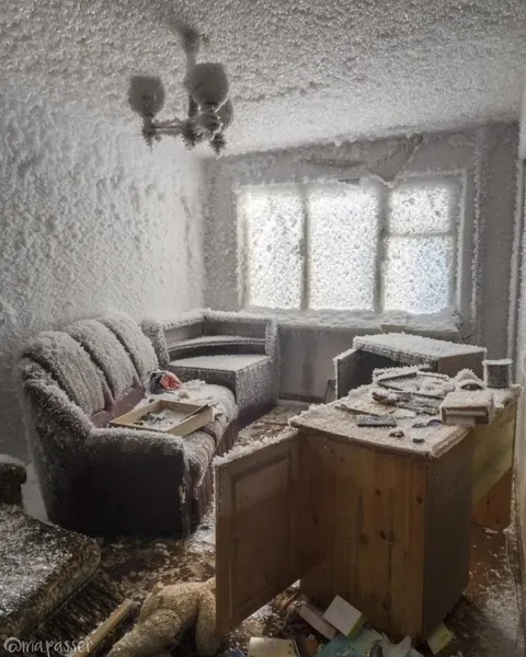 🔥Photographer Maria Passer captured the ice-covered abandoned buildings of Vorkuta, in Russia’s Komi Republic, where winter temperatures drop as low as -58°F. As residents leave the dying coal-mining city, snow and ice completely encrust former living rooms, offices, and bedrooms