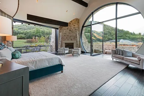 Extraordinary Bedroom opens to the Wasatch Mountains. Estate on the market for $14.9million. [1600x1067]