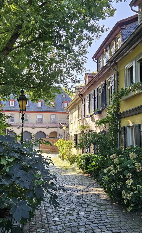 Sunlit oldtown alley in Höchst (Frankfurt, Germany)