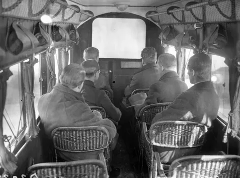 Passengers watching the in-flight film on an Imperial Airways flight. April 1925