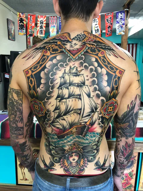 Ship done by Mikey Sarratt at High Noon Tattoo in PHX, AZ