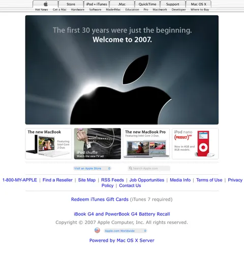 Apple.com — January 1st 2007, just 8 days before the announcement of the inevitable iPhone. (and I definitely don’t think they that they were wrong…)
