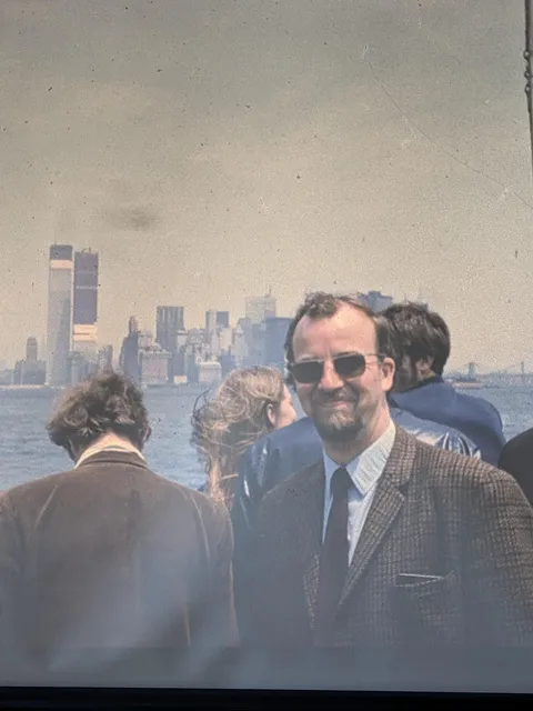 My grandfather in front of the Twin Towers under construction around 1970