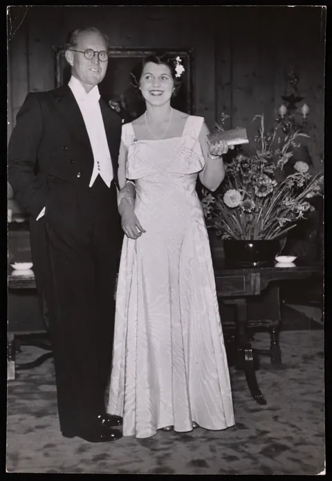 Rosemary Kennedy posing with her father Joe Kennedy, circa (1935)